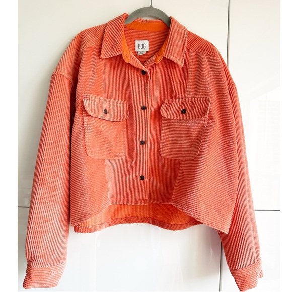 BDG Cropped Corduroy Shacket Orange Size Small Fall Cozy Warm Urban Outfitters - Picture 1 of 5